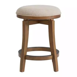 Natural Linen Barrel Base Swivel Counter Stool