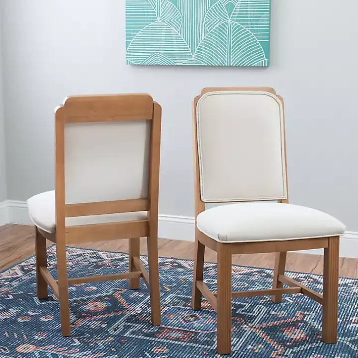 Natural Linen Scalloped Dining Chairs, Set of 2