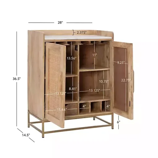 Natural Marble Rattan Front Bar Cabinet