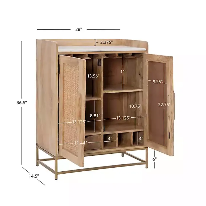 Natural Marble Rattan Front Bar Cabinet
