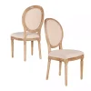 Natural Oval Back Linen Dining Chairs, Set of 2