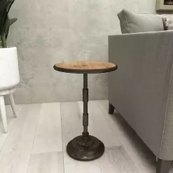 Natural Pine and Gray Metal Accent Table, 21 in.