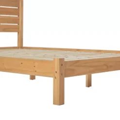 Natural Pine Wood Slatted Headboard Queen Bed