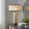Natural Rattan and Black Metal Table Lamp