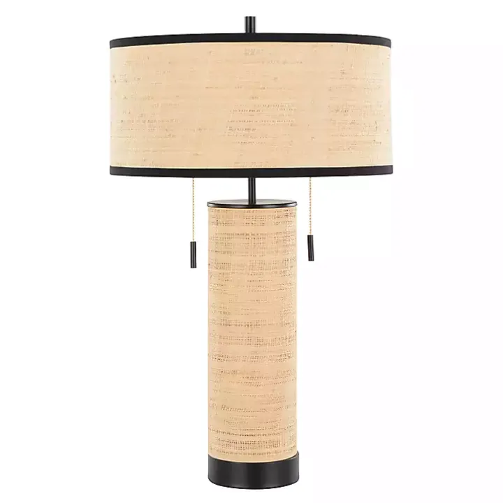 Natural Rattan and Black Metal Table Lamp