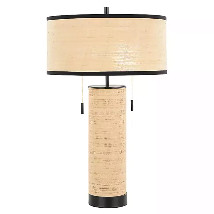 Natural Rattan and Black Metal Table Lamp
