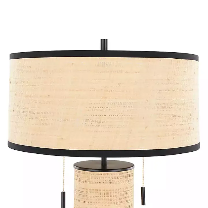 Natural Rattan and Black Metal Table Lamp
