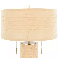 Natural Rattan and Gold Metal Table Lamp