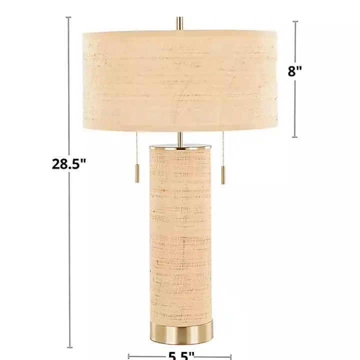 Natural Rattan and Gold Metal Table Lamp