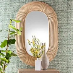 Natural Rattan Boho Oval Wall Mirror