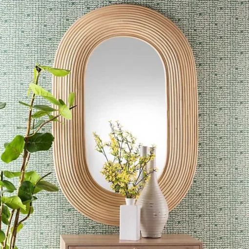 Natural Rattan Boho Oval Wall Mirror