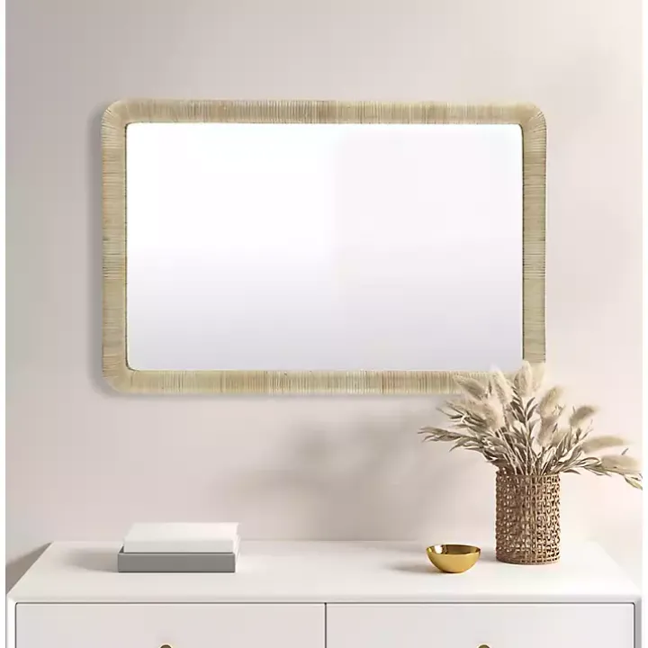 Natural Rattan Frame Rectangle Wall Mirror
