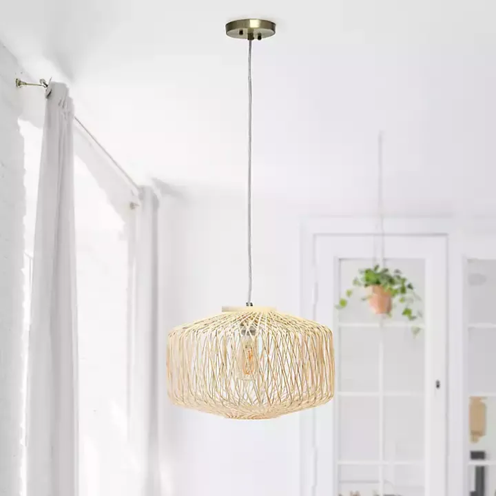 Natural Rattan Geometric Pendant Light