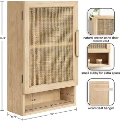 Natural Rattan Wall Cabinet with Shelf