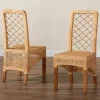 Natural Rattan Woven Back Dining Chairs, Set of 2