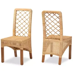 Natural Rattan Woven Back Dining Chairs, Set of 2