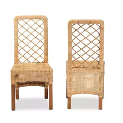 Natural Rattan Woven Back Dining Chairs, Set of 2