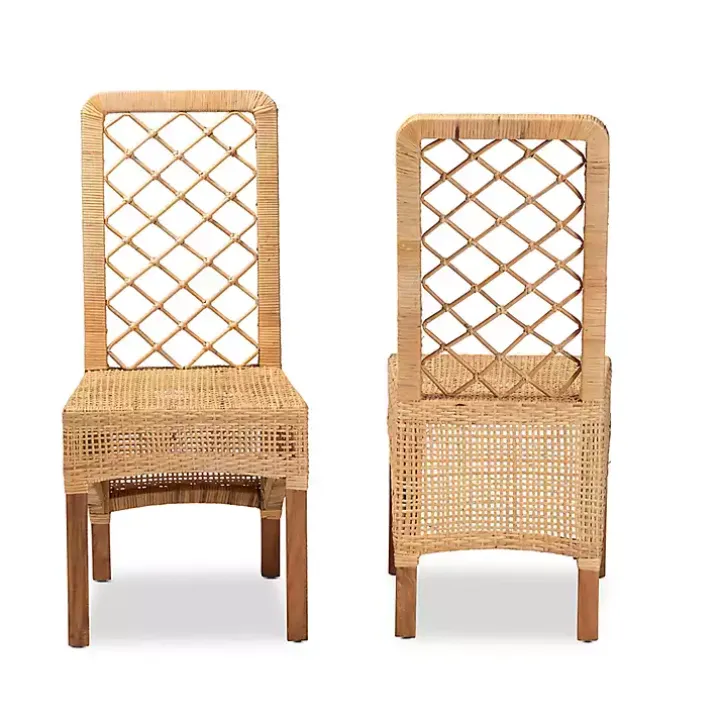 Natural Rattan Woven Back Dining Chairs, Set of 2