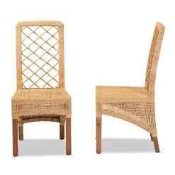 Natural Rattan Woven Back Dining Chairs, Set of 2
