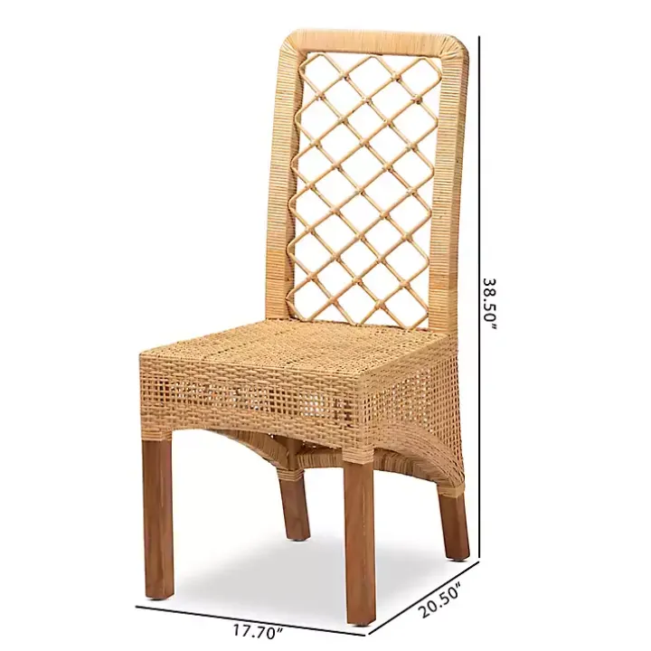 Natural Rattan Woven Back Dining Chairs, Set of 2