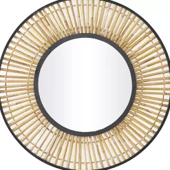 Natural Round Slatted Frame Wall Mirror
