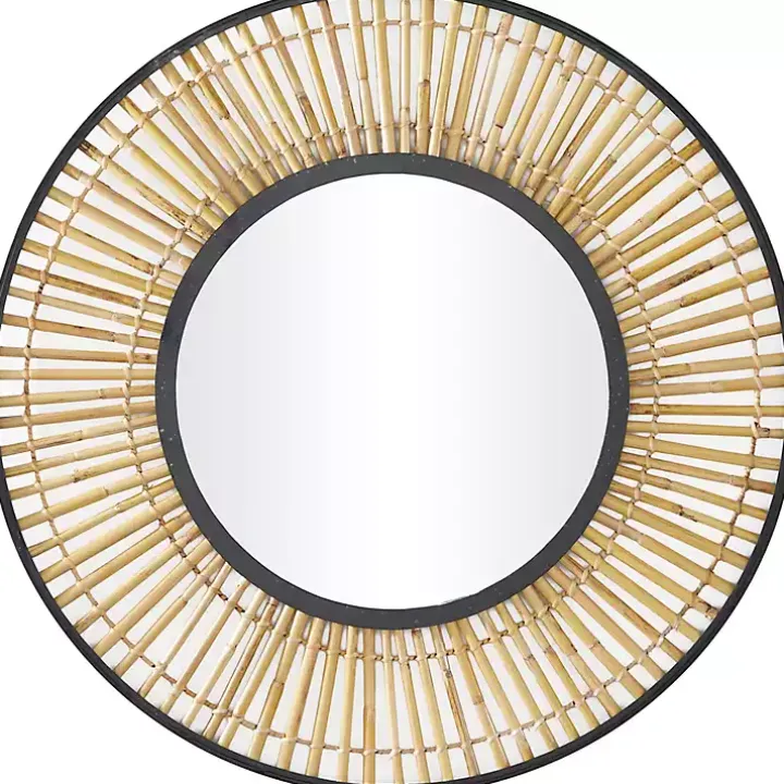 Natural Round Slatted Frame Wall Mirror
