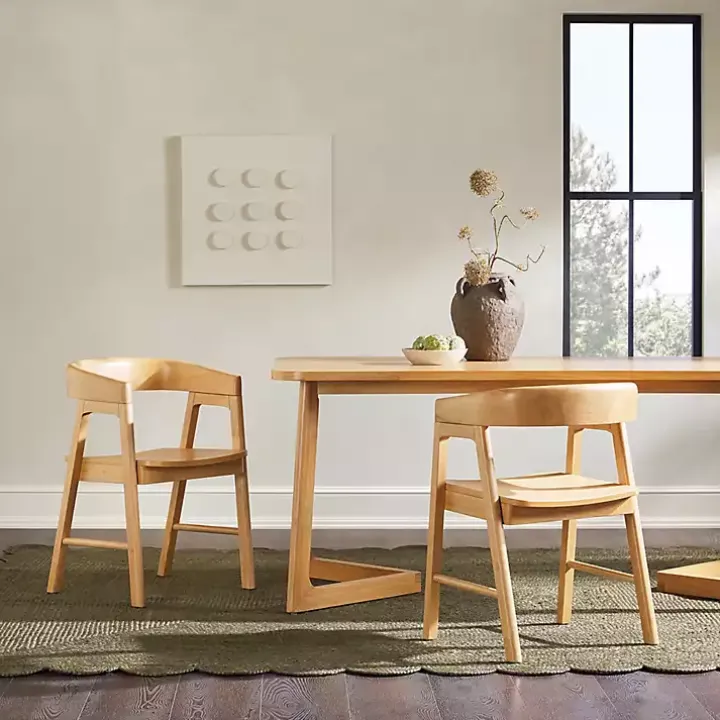 Natural Rounded Modern Dining Chairs, Set of 2