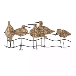 Natural Seagrass and Metal Birds Wall Plaque
