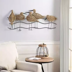 Natural Seagrass and Metal Birds Wall Plaque