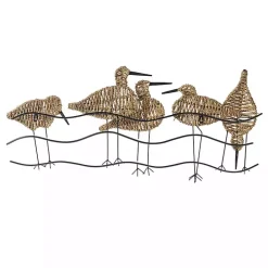 Natural Seagrass and Metal Birds Wall Plaque