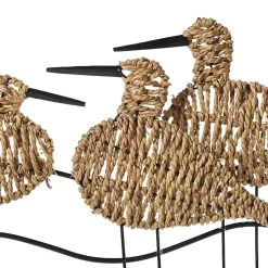 Natural Seagrass and Metal Birds Wall Plaque