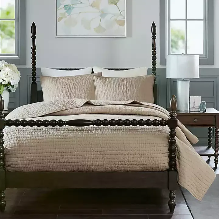 Natural Serene Quilted 3-pc. Queen Coverlet Set