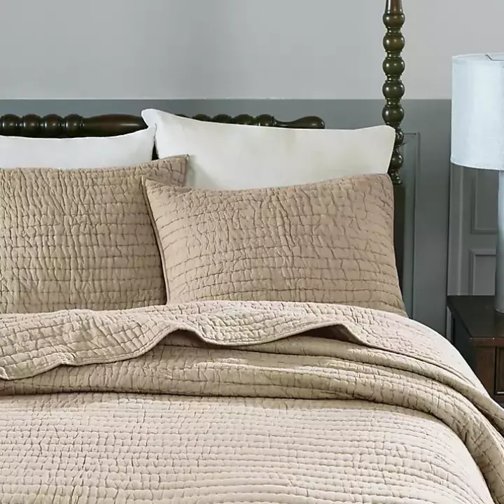 Natural Serene Quilted 3-pc. Queen Coverlet Set