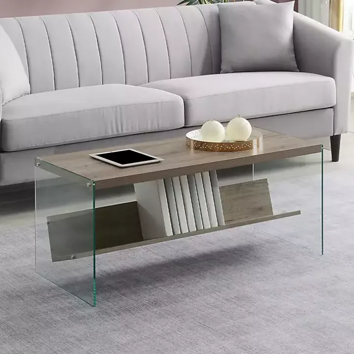 Natural Soho Glass Coffee Table with V Shelf