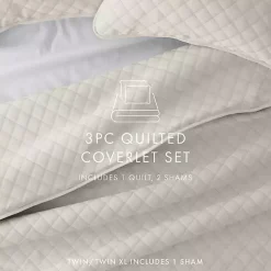 Natural Stitched Diamond 3-pc. Queen Quilt Set
