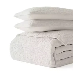 Natural Stitched Floral 3-pc. King Quilt Set