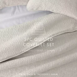 Natural Stitched Floral 3-pc. King Quilt Set