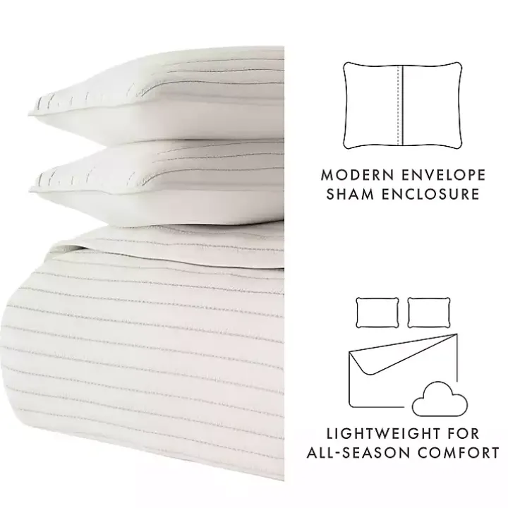 Natural Stitched Stripes 2-pc. Twin Quilt Set