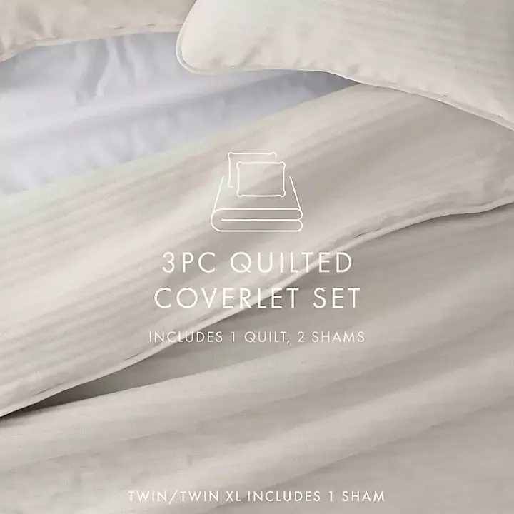 Natural Stitched Stripes 2-pc. Twin Quilt Set