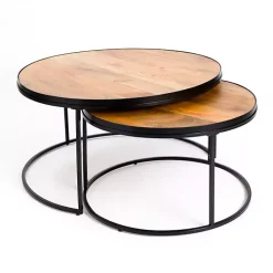 Natural Wood & Metal 2-pc. Coffee Table Set