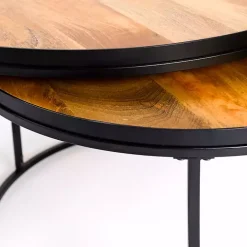 Natural Wood & Metal 2-pc. Coffee Table Set