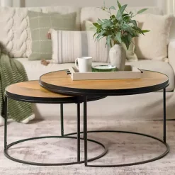 Natural Wood & Metal 2-pc. Coffee Table Set