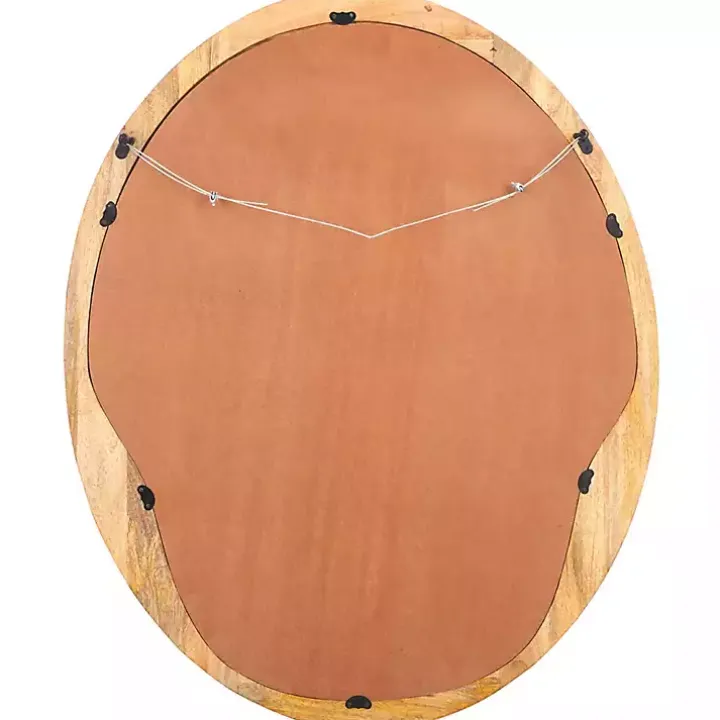 Natural Wood Abstract Oval Wall Mirror