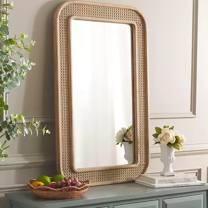 Natural Wood and Rattan Alessa Wall Mirror