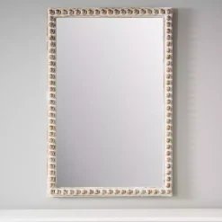 Natural Wood Beaded Frame Mirror