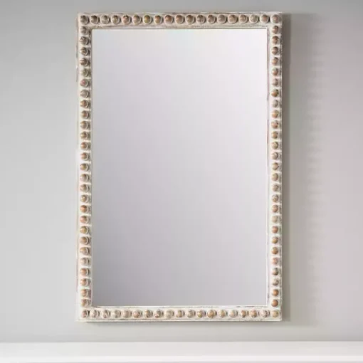 Natural Wood Beaded Frame Mirror