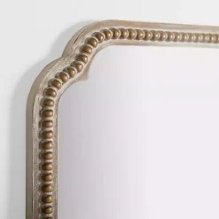 Natural Wood Beaded Scalloped Rectangular Mirror