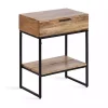 Natural Wood Black Metal Accent Table