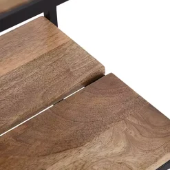 Natural Wood Black Metal Accent Table