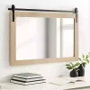 Natural Wood Metal Barn Door Wall Mirror